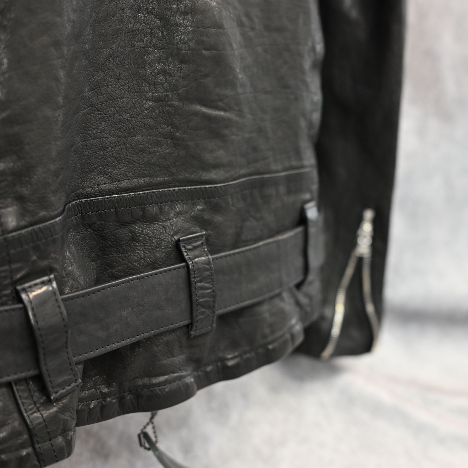 ジャパンカーフ タンニン鞣し 製品洗い ダブルライダース （BLACK） 1927-07