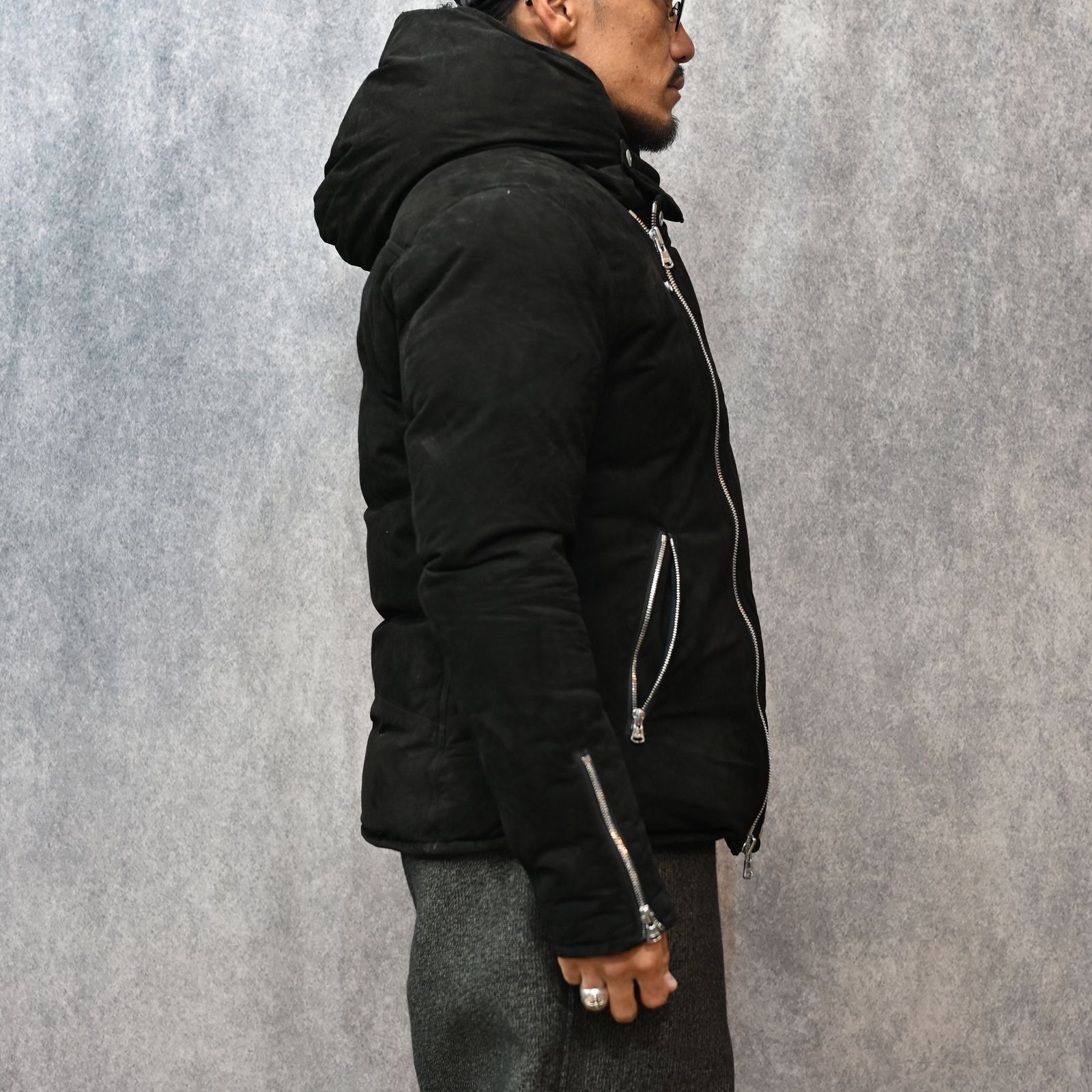 × NANGA カンガルースエード ダブル ライダース ダウンジャケット （BLACK）｜NA2164-02