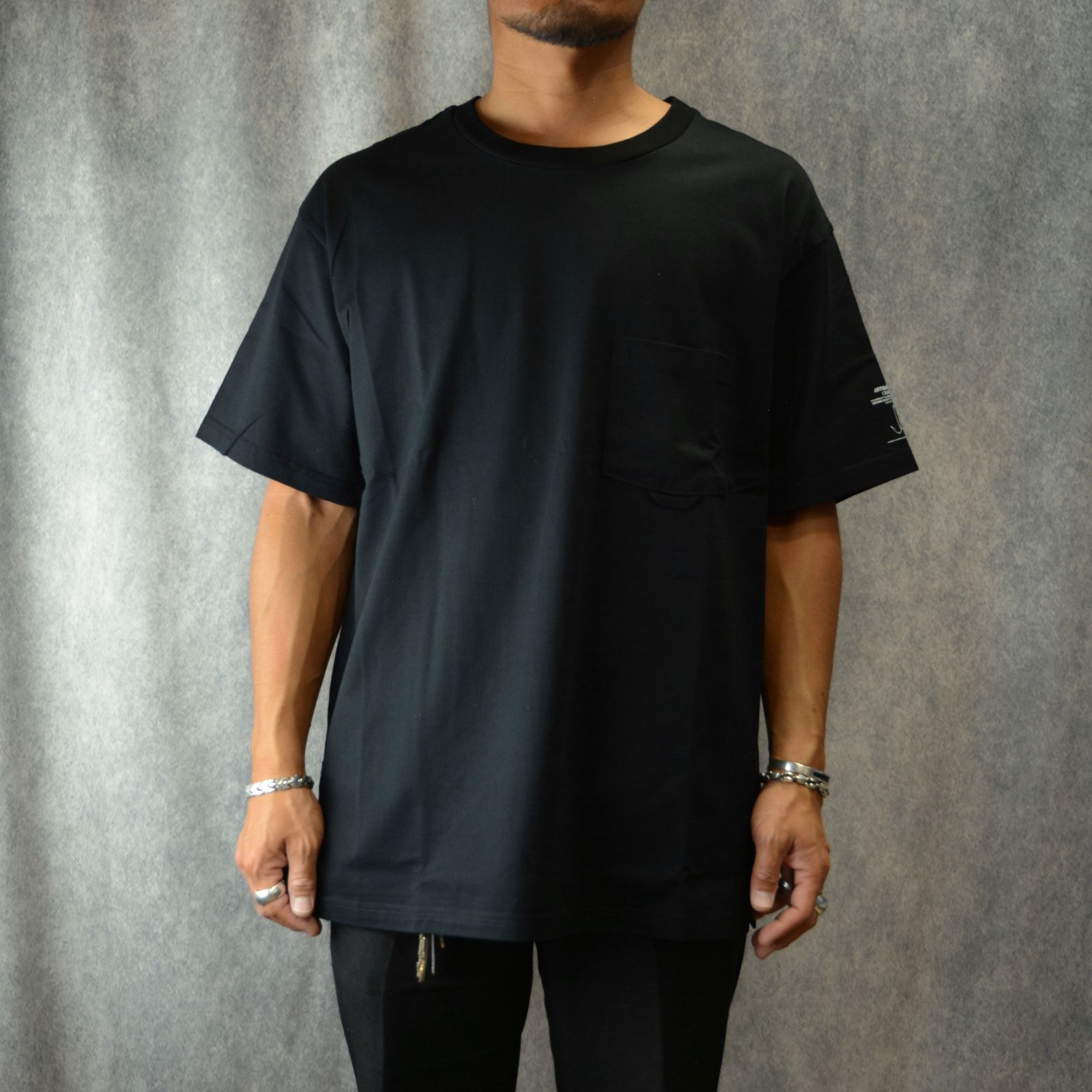 ハイゲージ天竺 ドロップショルダー Tシャツ (BLACK)