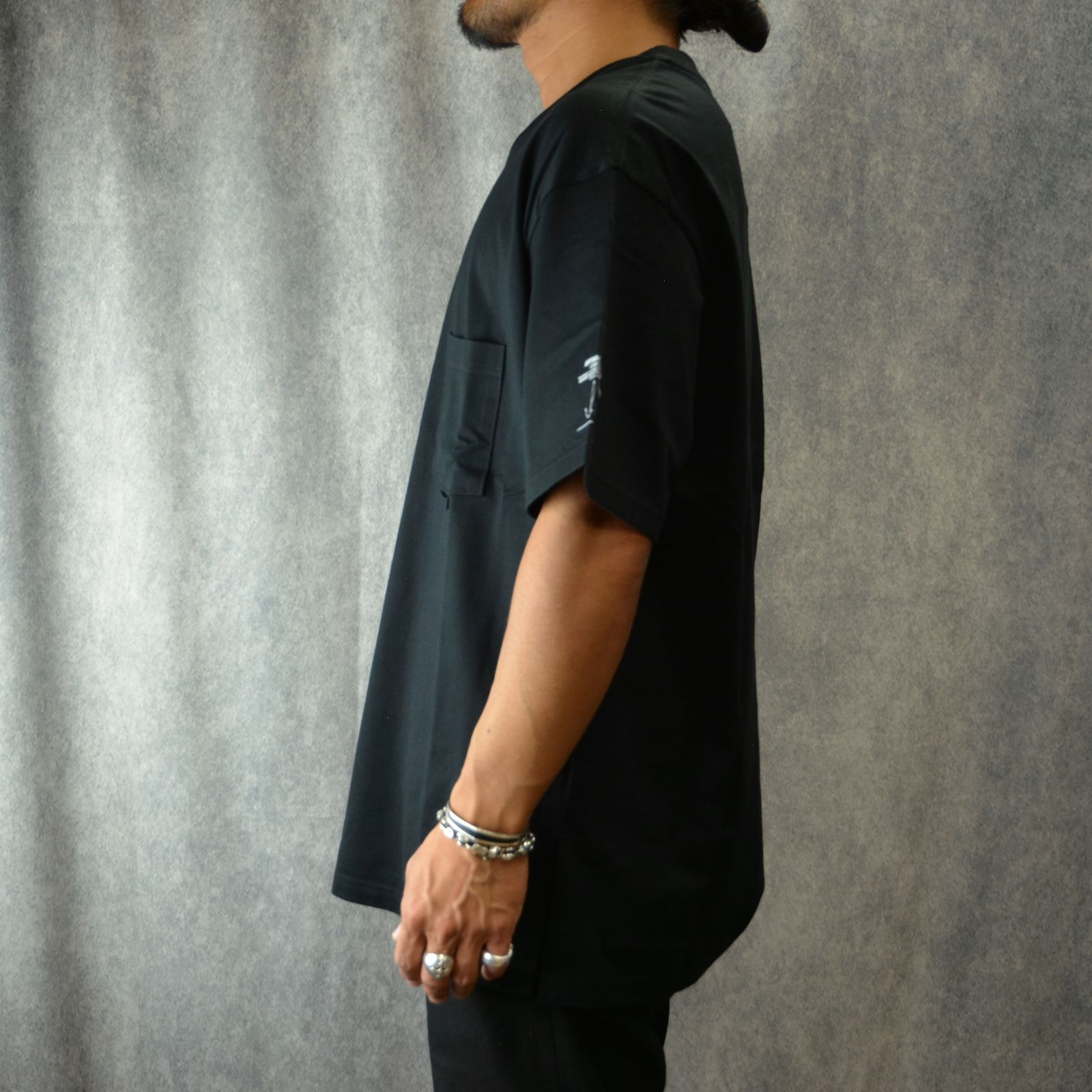 ハイゲージ天竺 ドロップショルダー Tシャツ (BLACK)
