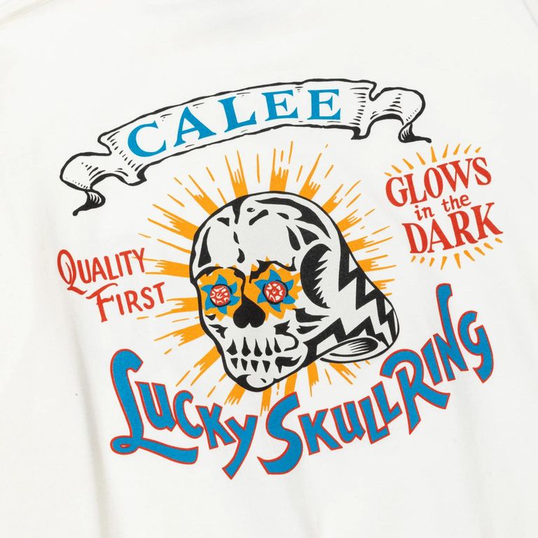 CALEE - LUCKY SKULL RING LOGO DROP SHOULDER L/S TEE (WHITE