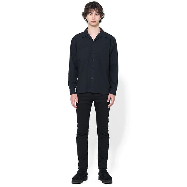 506 Chambray Open Collar L/S SH BLK