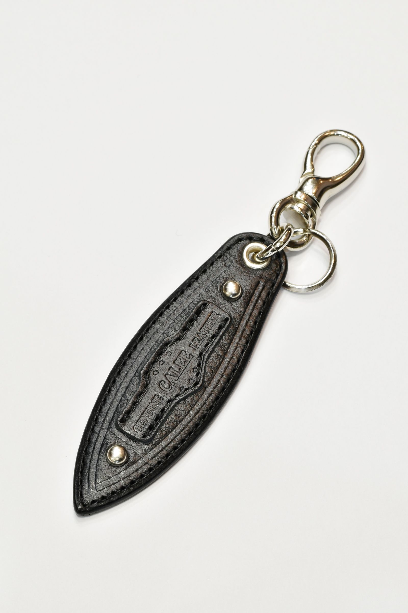 CALEE - STUDS & EMBOSSING ASSORT LEATHER KEY RING (BLACK E / 革