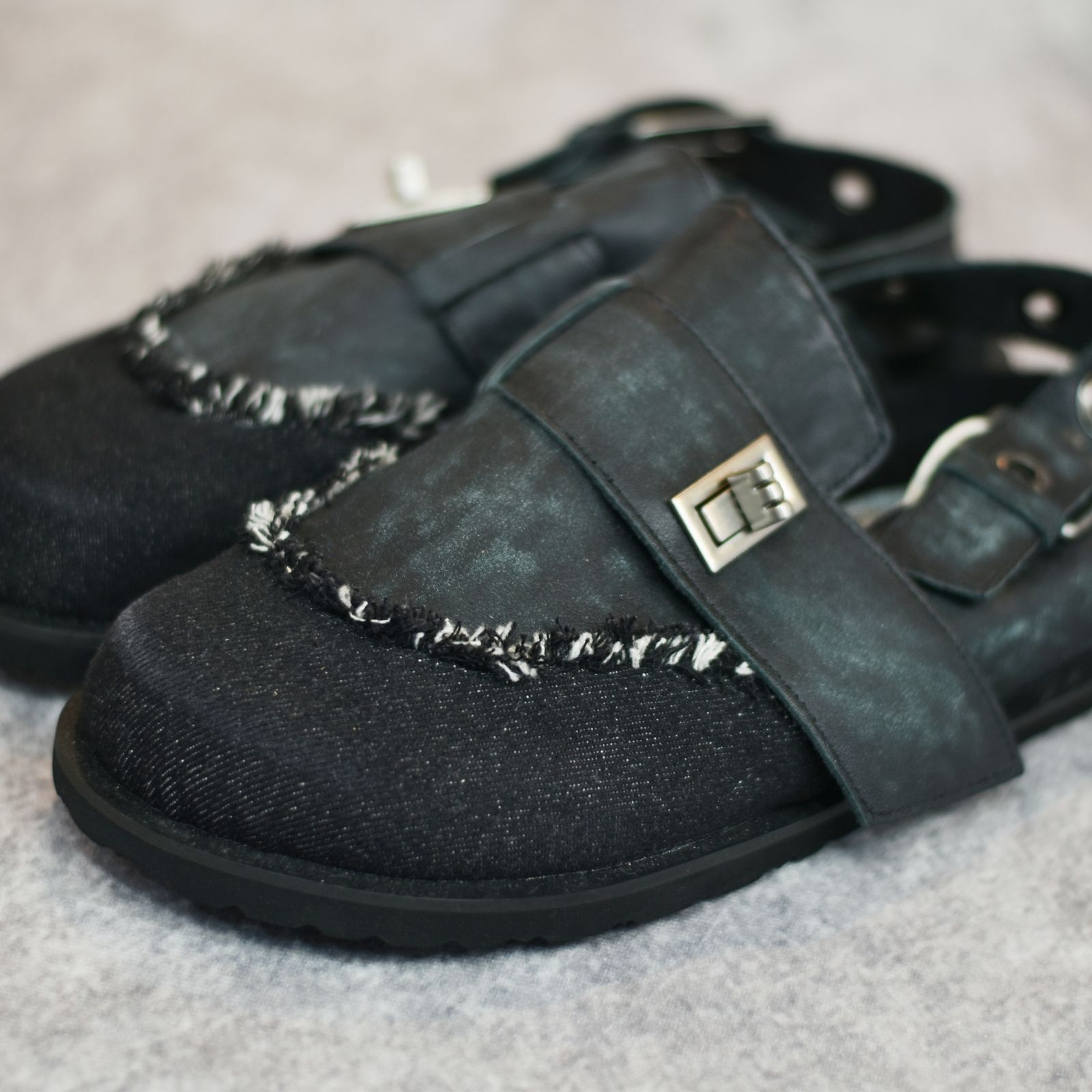 Punk Sandals (BLACK) | レザー 切り替え サンダル