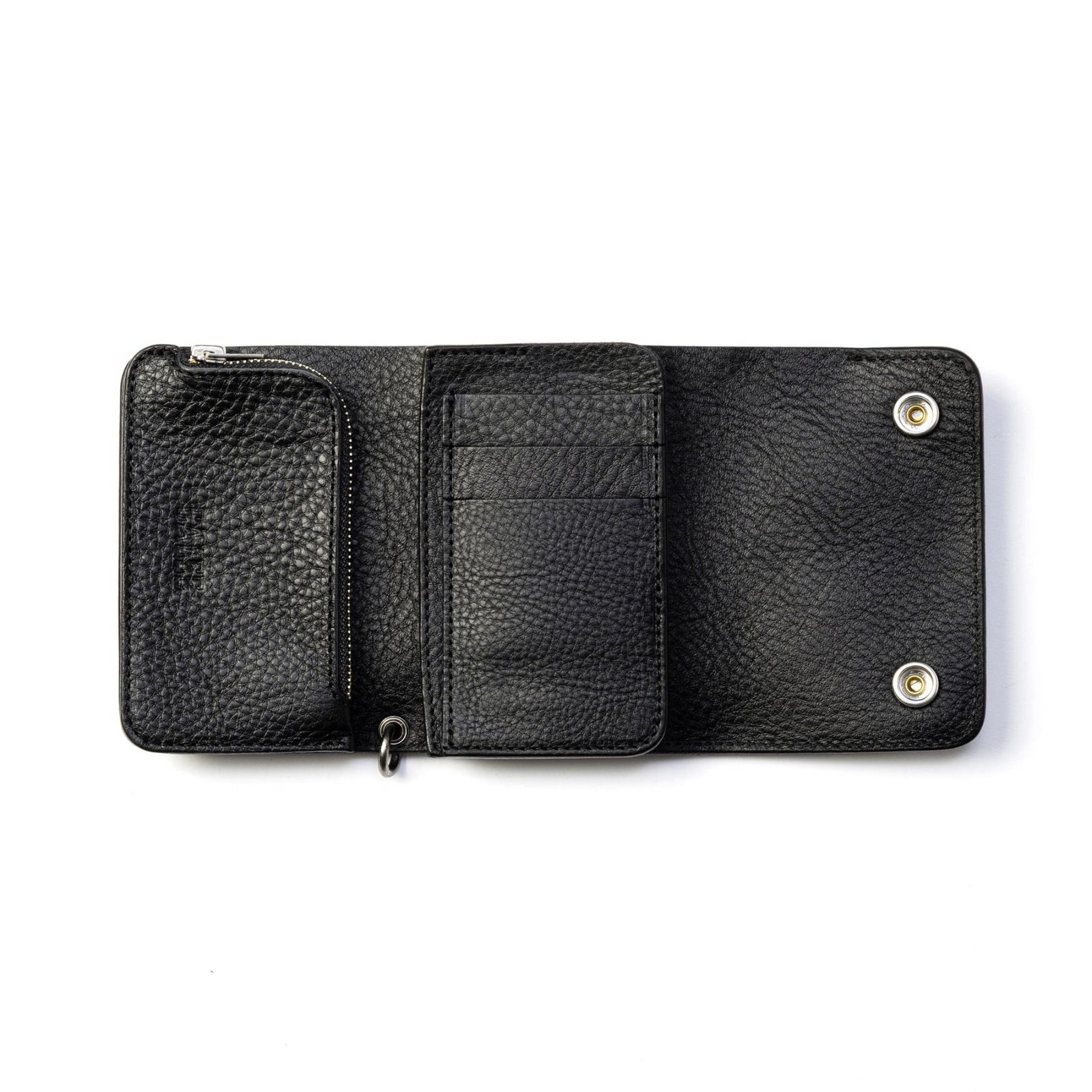 ROUND STUDS LEATHER FLAP HALF WALLET (BLACK)｜ラウンド スタッズ レザー フラップハーフウォレット 三つ折り財布｜CL-26AWLE001