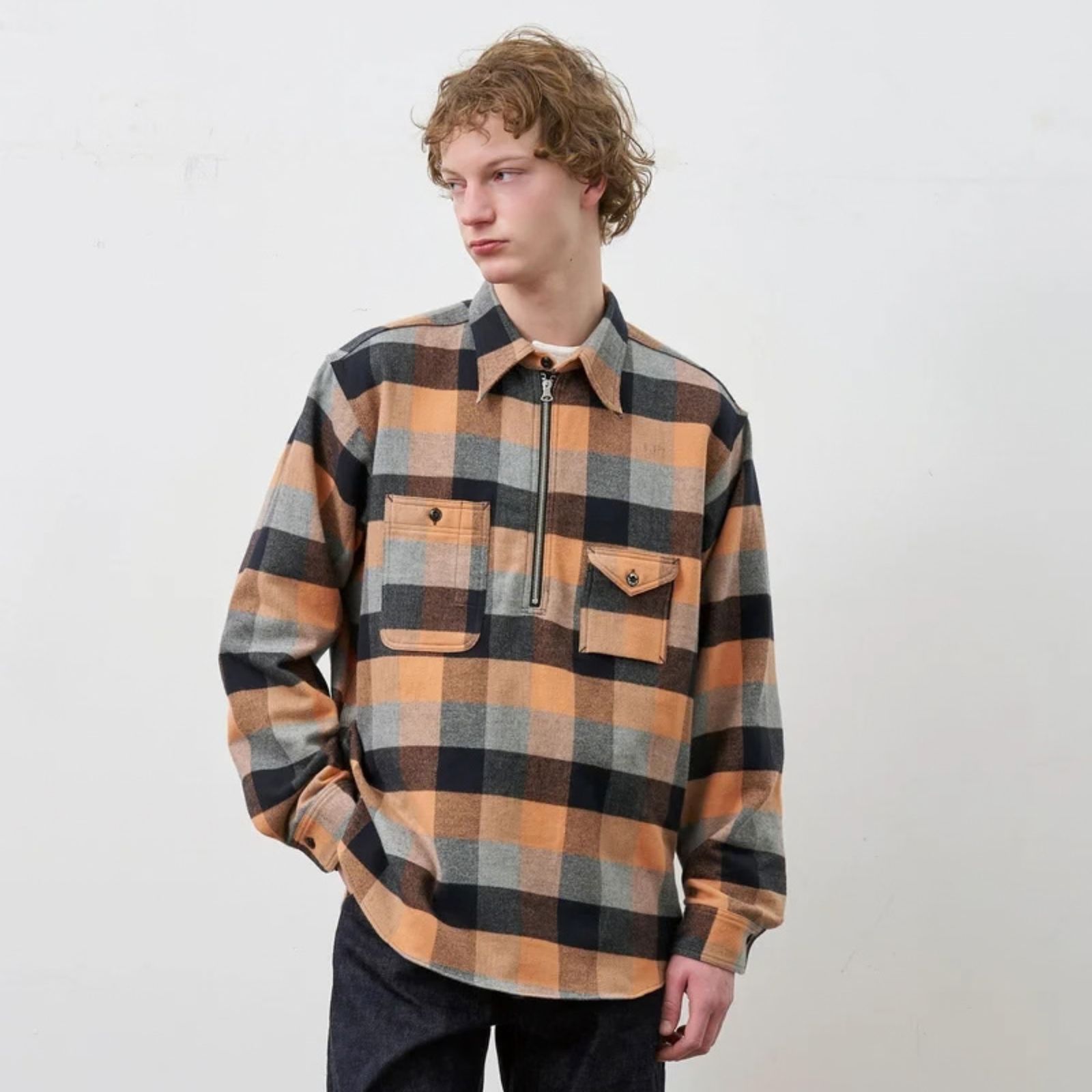 Y1936 H-ZIP FLANNEL CHECK SHIRT （ORANGE / オレンジ）｜ 602-262-03