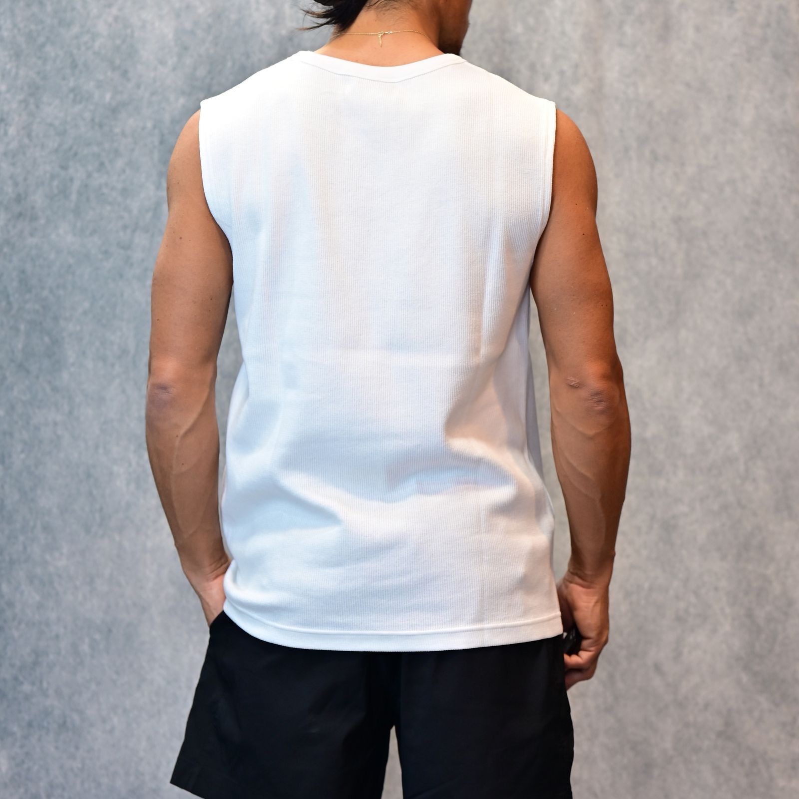 MINEDENIM - Roundneck Nosleeve Rib T-SH （WHT） / リブ