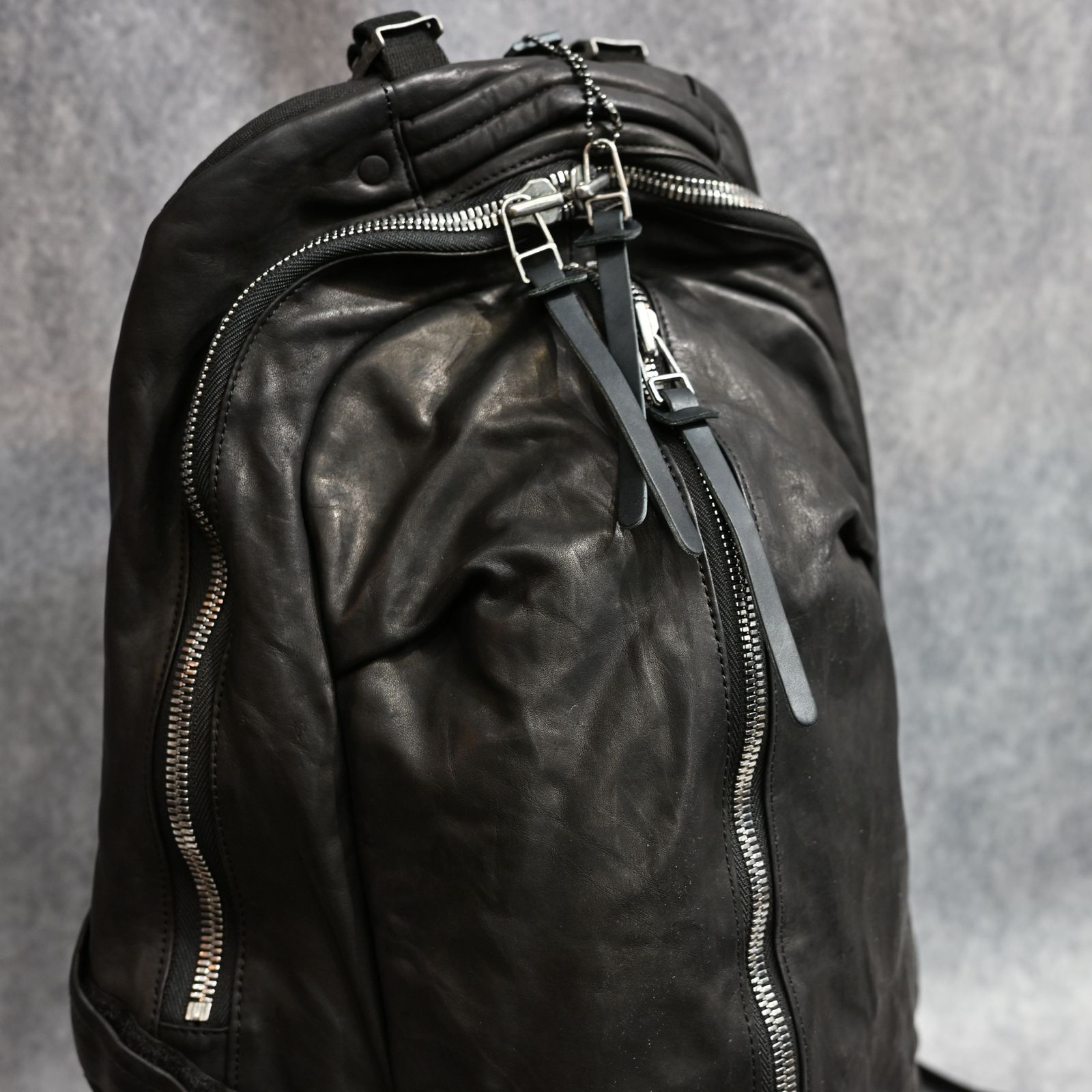 ITALY SHOULDER GARMENT-DYED BACKPACK （BLACK）｜イタリーショルダー製品染め 0.8mm リュック｜243-03