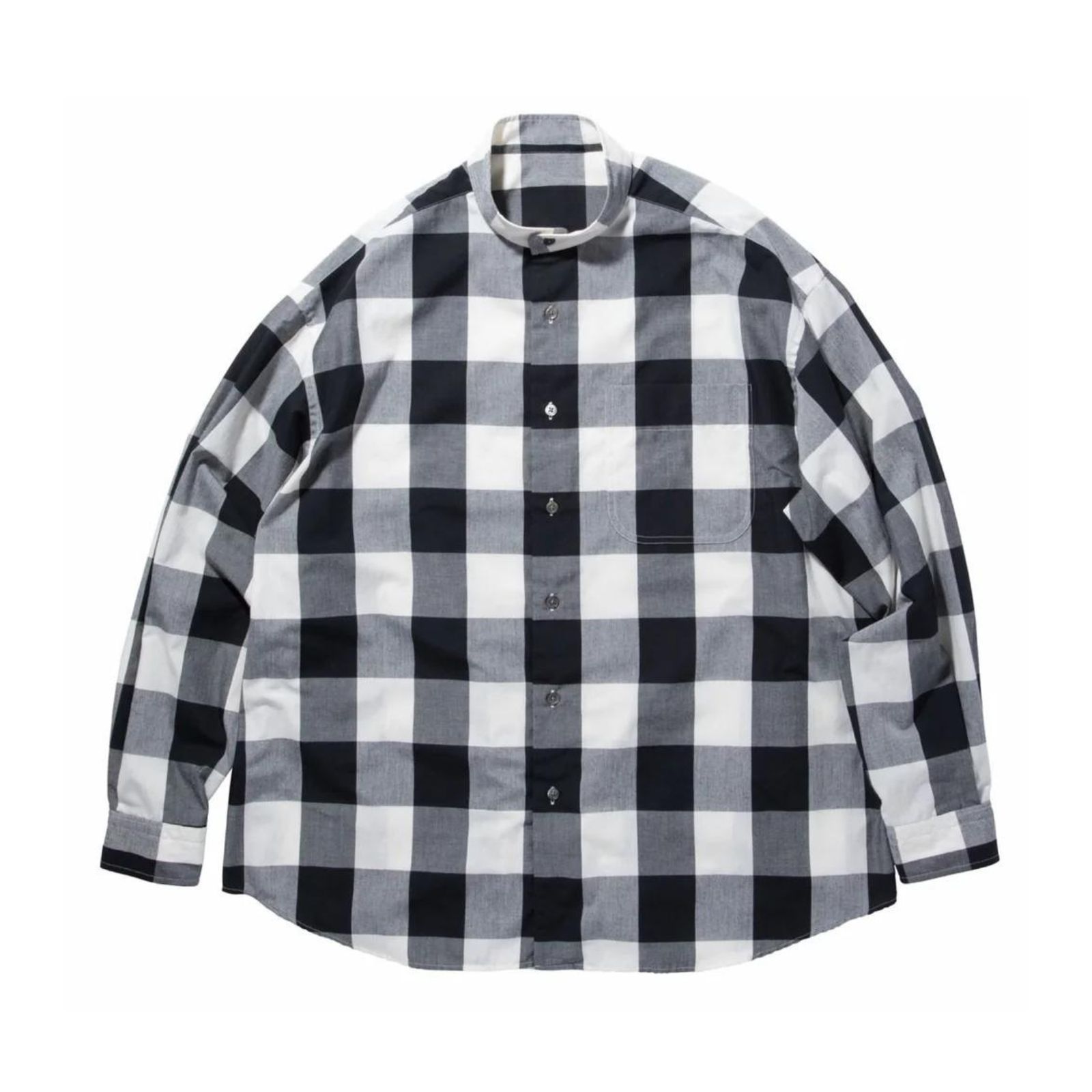 BLOCK CHECK STAND COLLAR SHIRT (BLACK) - ブロックチェック スタンドカラーシャツ （ブラック）