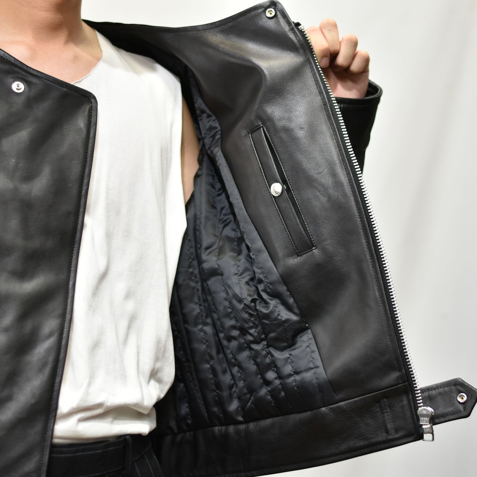 JOHNLAWRENCESULLIVAN - Leather Flight Jacket （BLACK） ノーカラー 