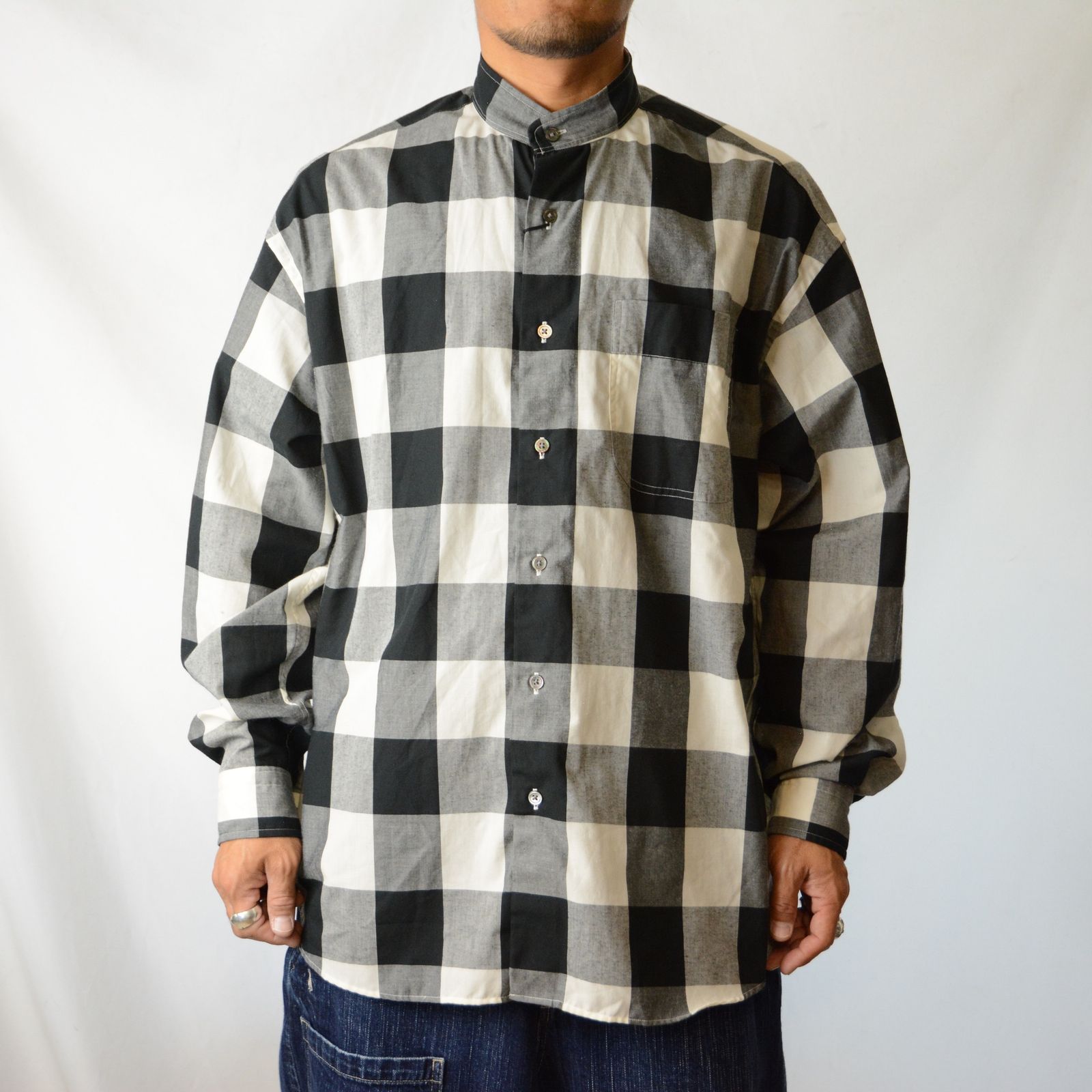 Porter Classic - BLOCK CHECK STAND COLLAR SHIRT (BLACK) - ブロックチェック  スタンドカラーシャツ （ブラック） | chord online store