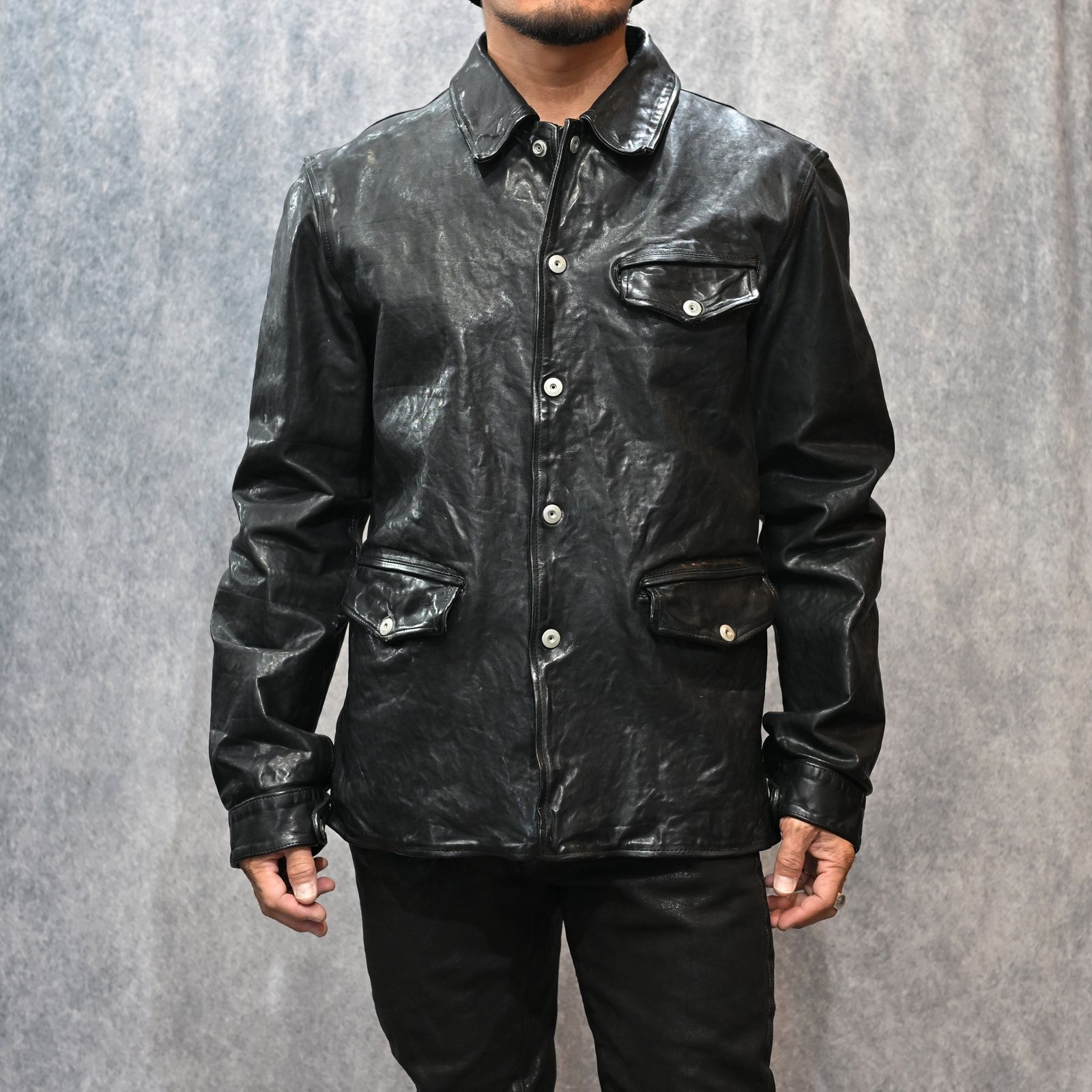 フレンチショルダー 製品染め カーコート （BLACK）｜1842-11