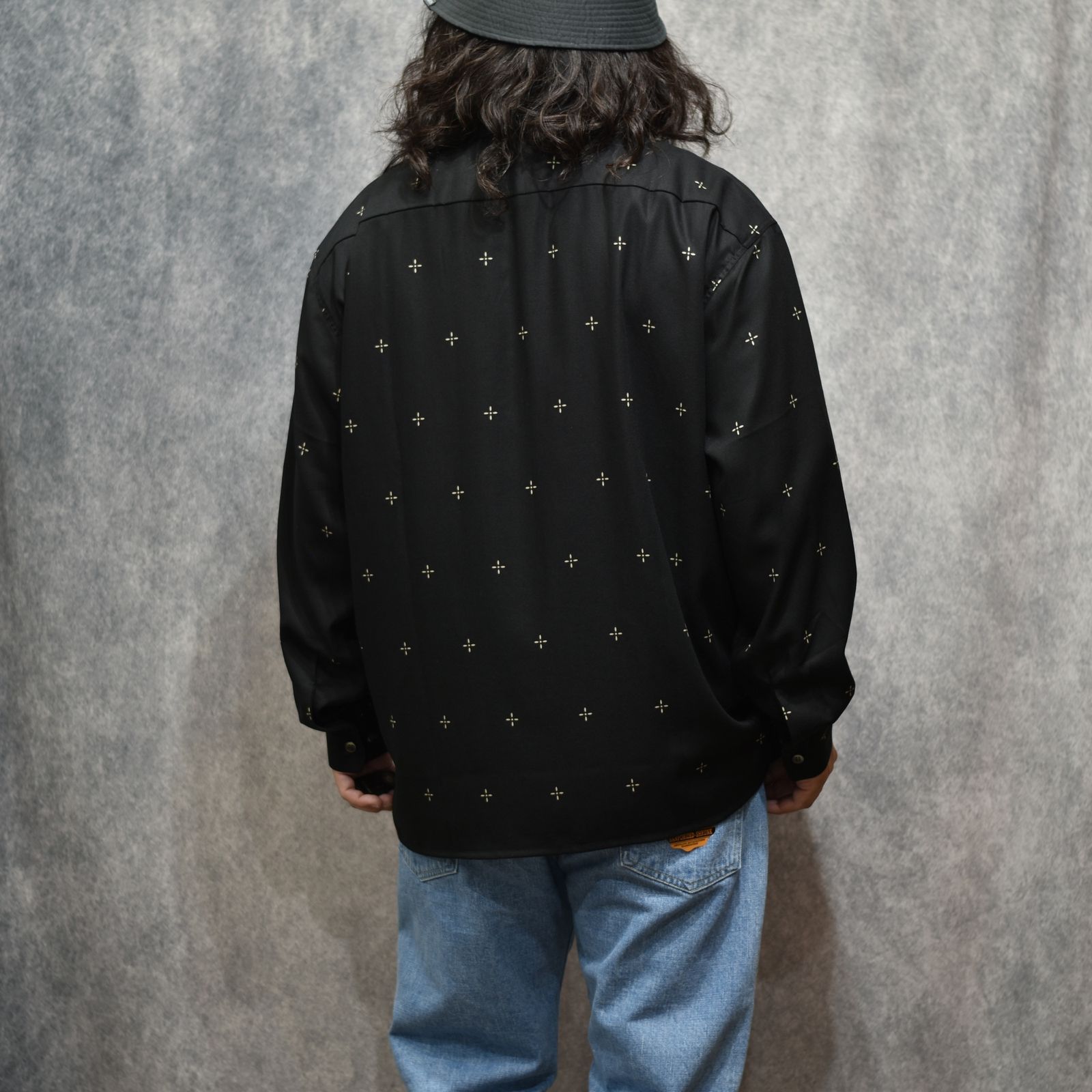 CROSS PATTERN SH (BLACK)｜クロス柄 オープンカラー 長袖シャツ｜CL-26AWCRS003