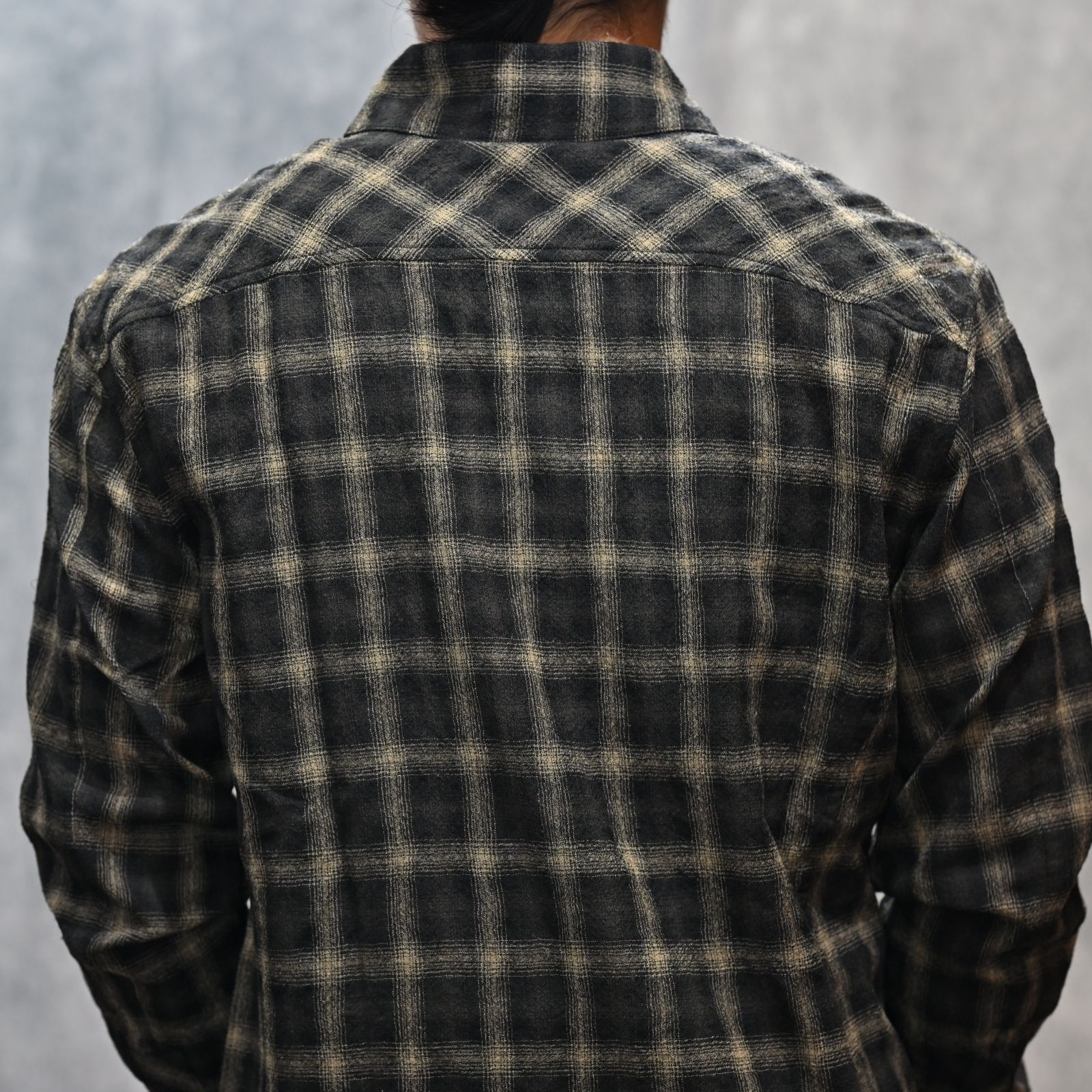 ウールガーゼ オンブレーチェック 縮絨シャツ （BLACK）｜2182-01