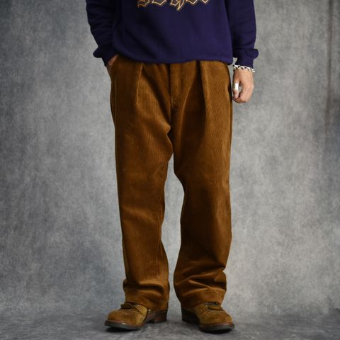 8w COURDUROY TUCK WIDE SLACKS (BROWN) / コーデュロイ 1タック ワイドスラックス