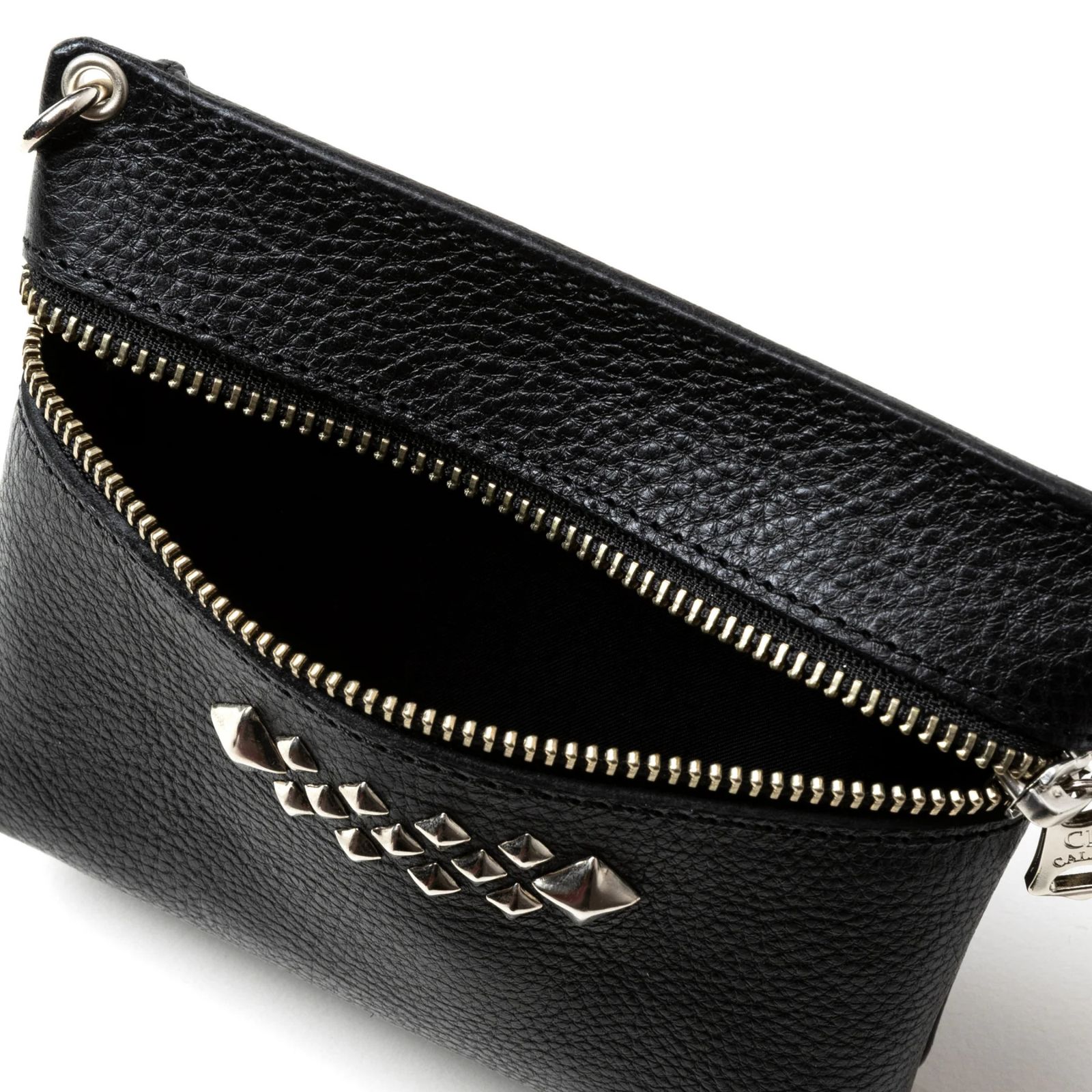 STUDS LEATHER ZIP POUCH (BLACK) / スタッズ レザー ジップ付き ポーチ