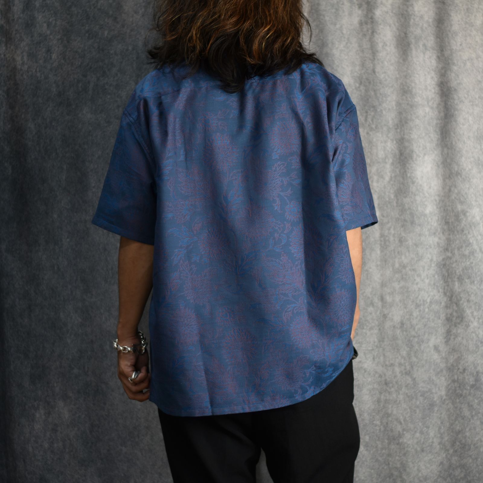 FLOWER JACQUARD SH (NAVY BLUE) / フラワー柄 ジャガード 半袖シャツ
