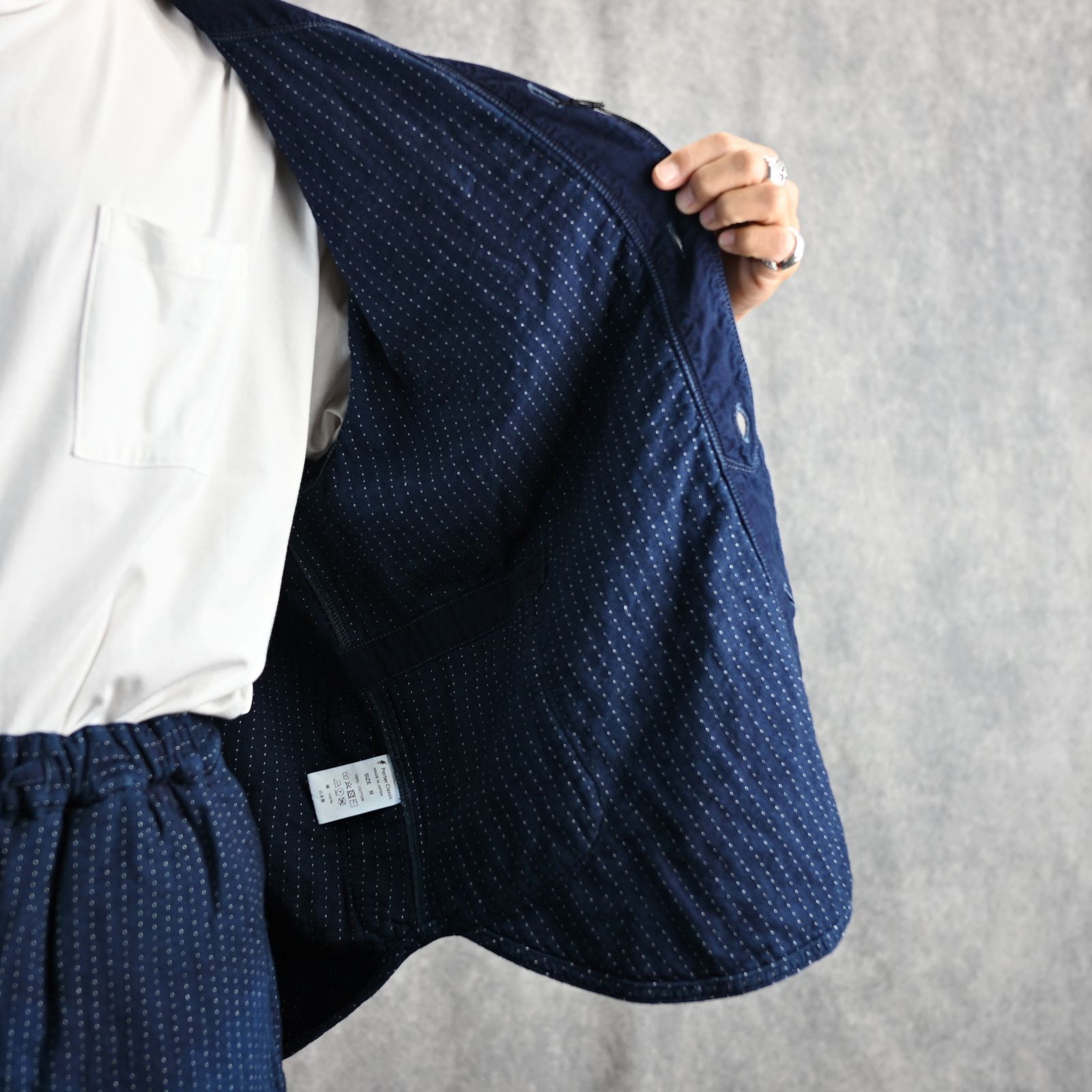 Porter Classic - SASHIKO STRIPE BASEBALL SHIRT CUSTOM (BLUE