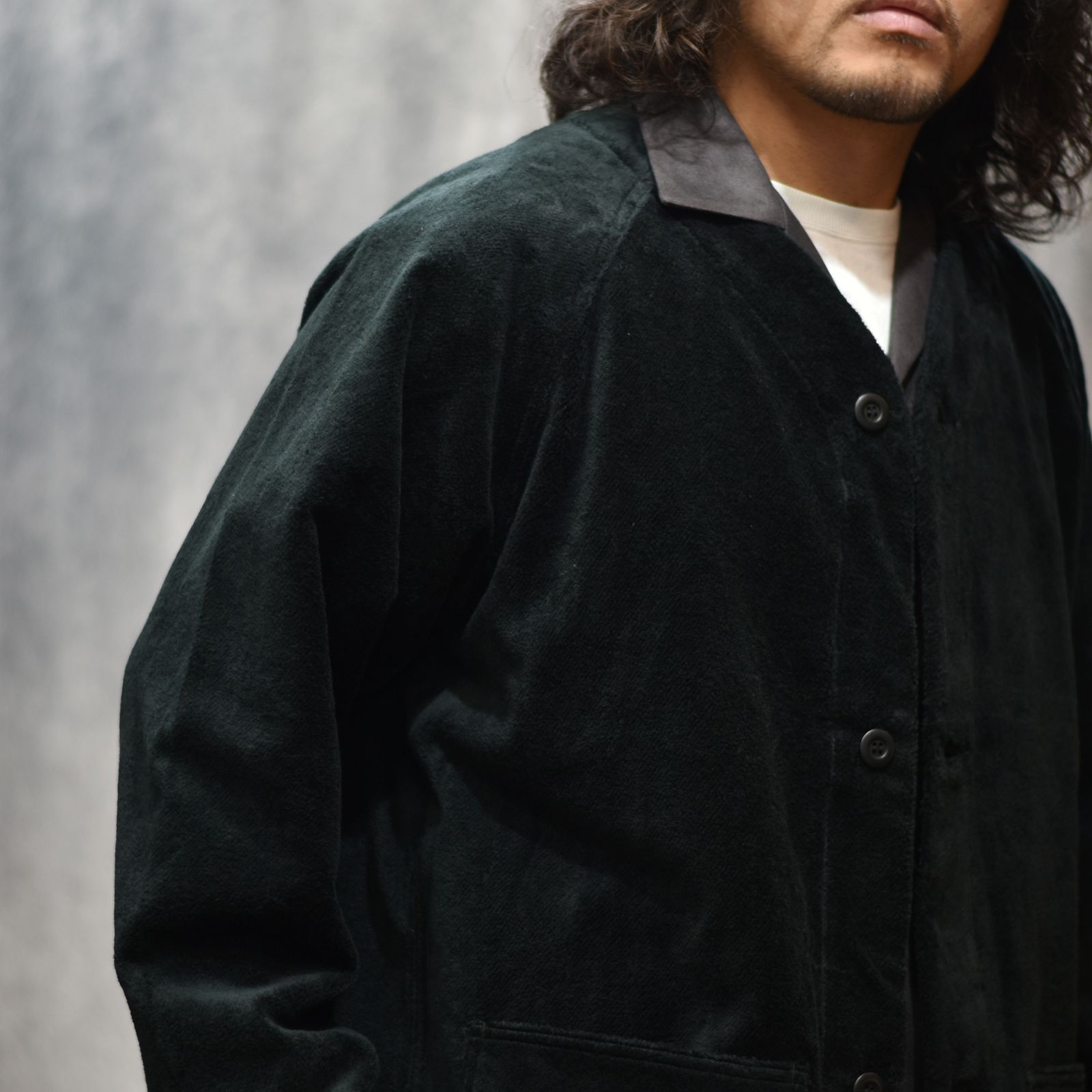 CT FLEECE BOA NO COLLAR JACKET (BLACK)｜コットンフリース ボア ノーカラージャケット｜CL-25AW017