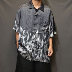 OPEN COLLAR SHORT SLEEVE SHIRT 'FLAME (BK) / オープンカラー 半袖シャツ 'フレイム柄