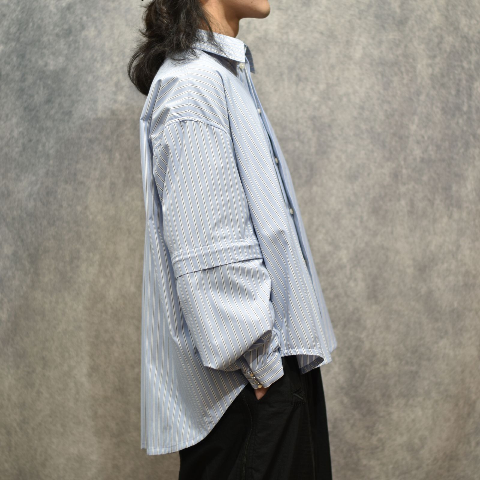 デタッチャブルスリーブホックカフスシャツ (SAX STRIPE)｜LB26SS-SH11-FTS