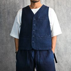 SASHIKO STRIPE VEST  (BLUE) / サシコストライプ VEST （ブルー） PC-059-3178-40