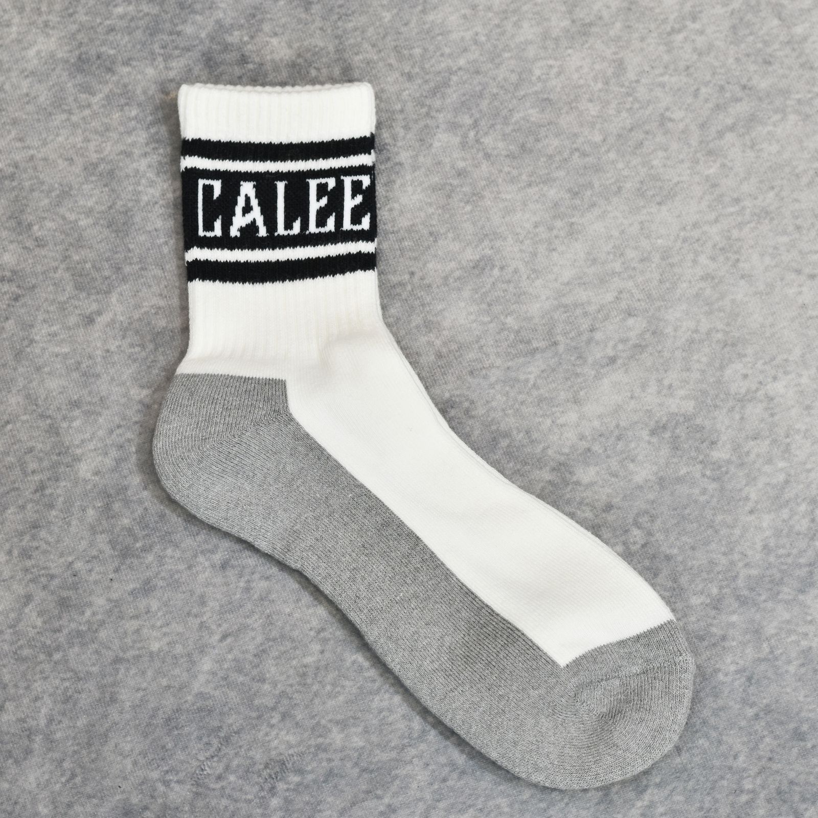 CALEE - JACQUARD PILE LINE SOCKS (WHITE / BLUE)｜ラインソックス