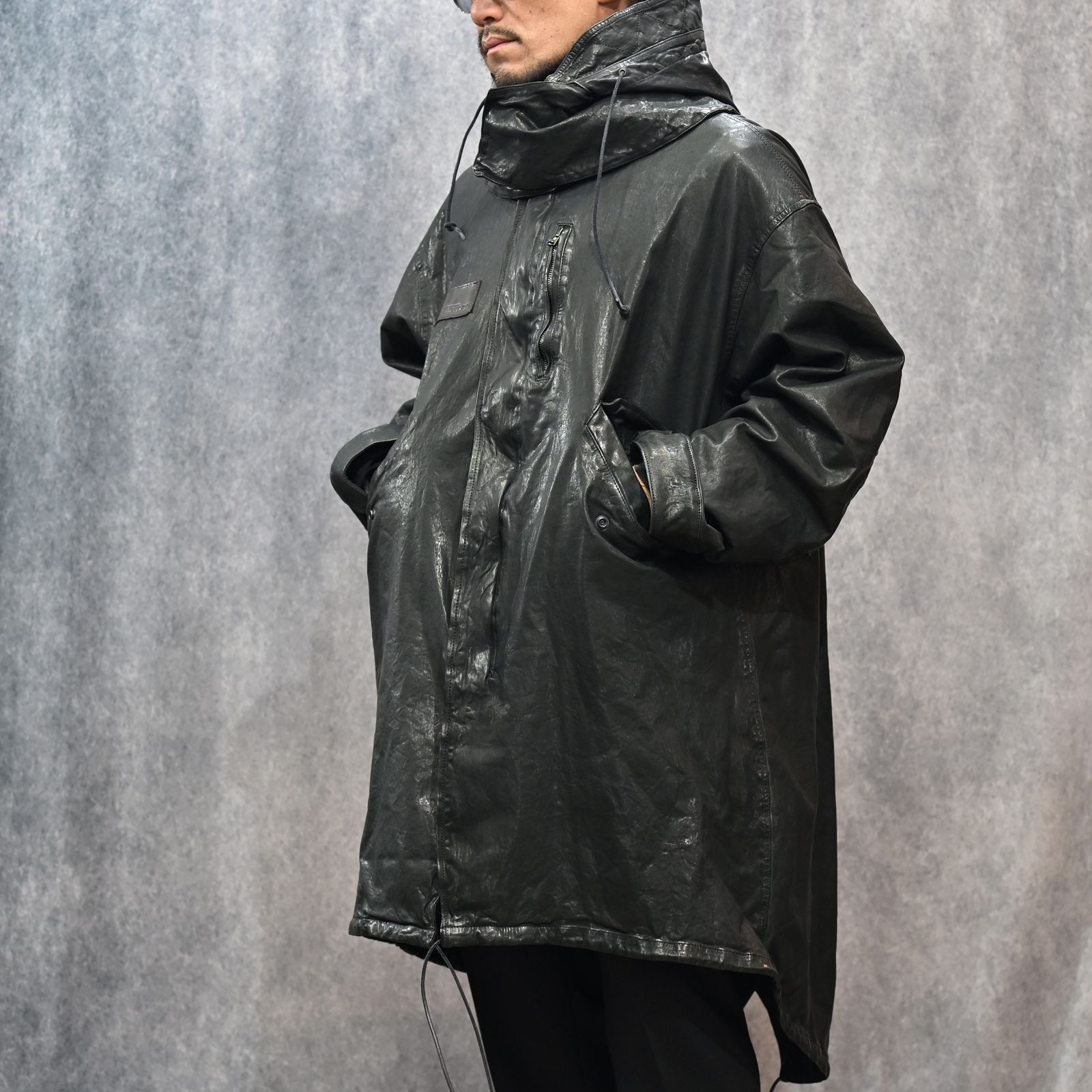 JAPANステア ミモザ鞣し製品染め モッズコート （BLACK）｜2176-01