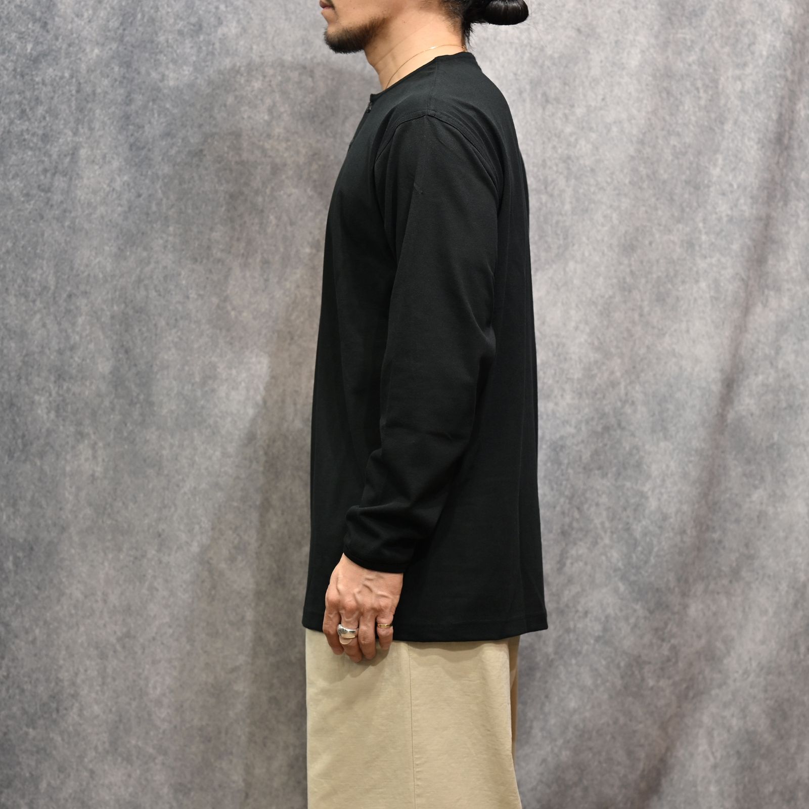 HENLEY NECK L/S TEE （BLACK）｜ ヘンリーネック ロングスリーブ （ブラック） 602-261-15