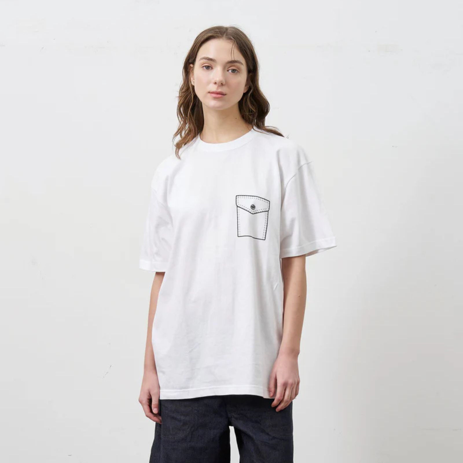 Y1935 FAKE POCKET TEE （WHITE）｜ フェイクポケット プリント Tシャツ （ホワイト） 602-261-16