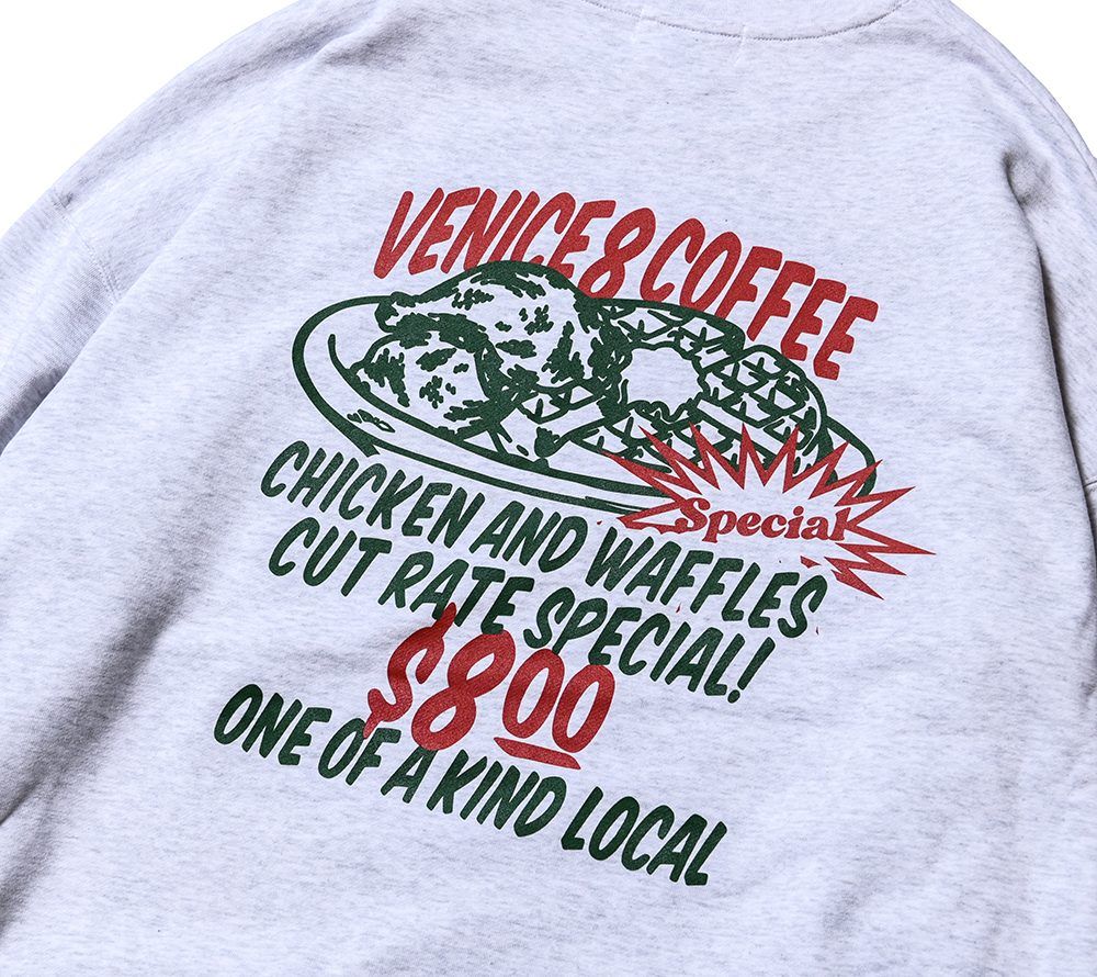 ×VENICE8 COFFEE HOUSE®︎ CAW DROPSHOULDER CREW NECK SWEAT (ASH GRAY) / ドロップショルダー クルーネックスウェット