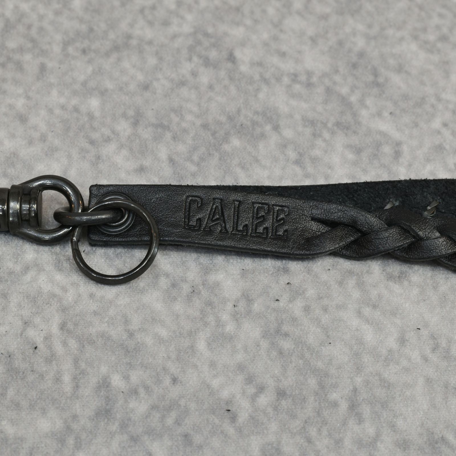 STUDS & KNITTING LEATHER SHORT KEY RING ＜TYPE B＞ (BLACK/BLACK) / スタッズレザー 編み込みレザー ショートタイプ キーリング キーホルダー