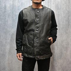 JAPANステア ミモザ鞣し製品染め ヴィンテージ加工 4Bベスト （BLACK）｜2176-01