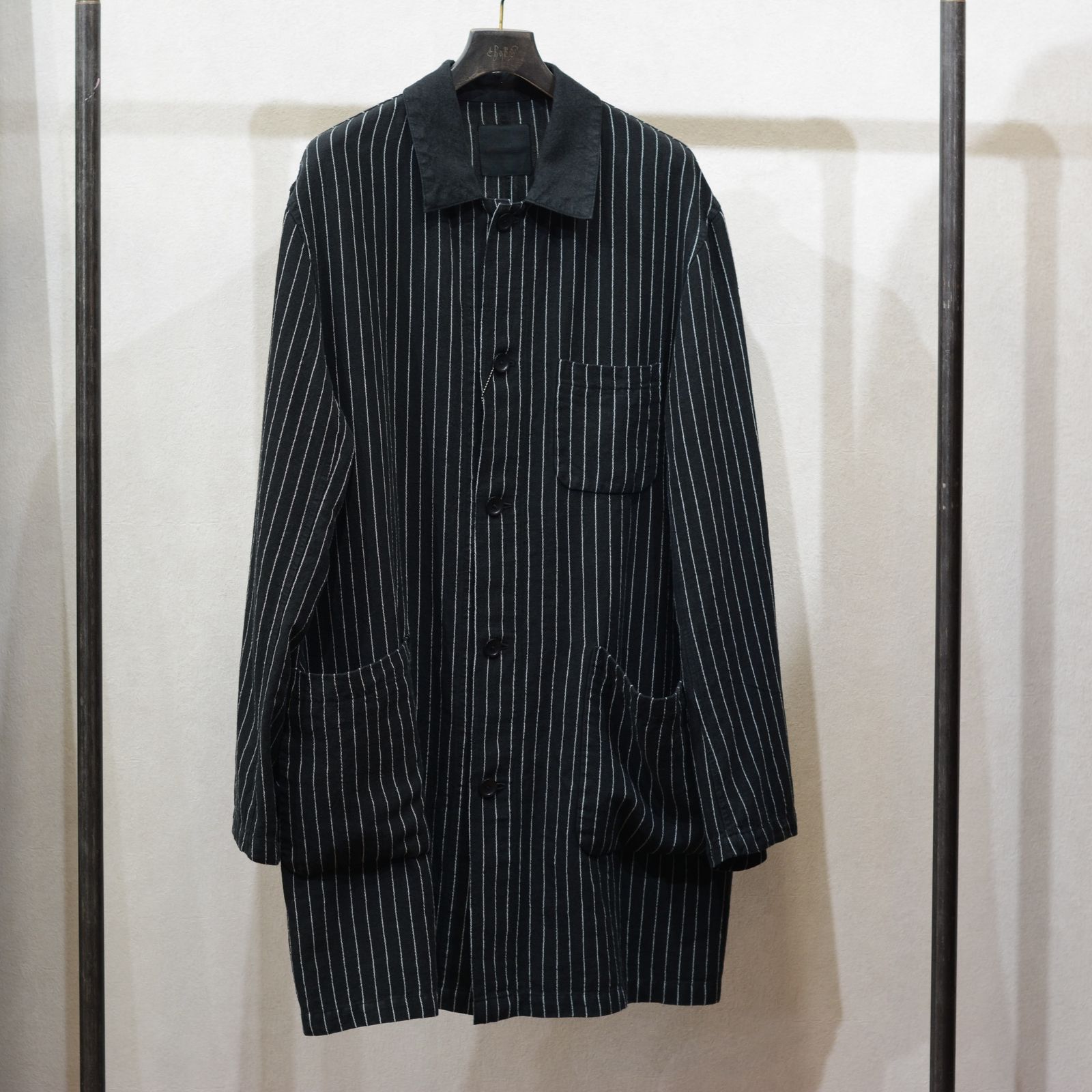 リネンストライプ コート （BLK）