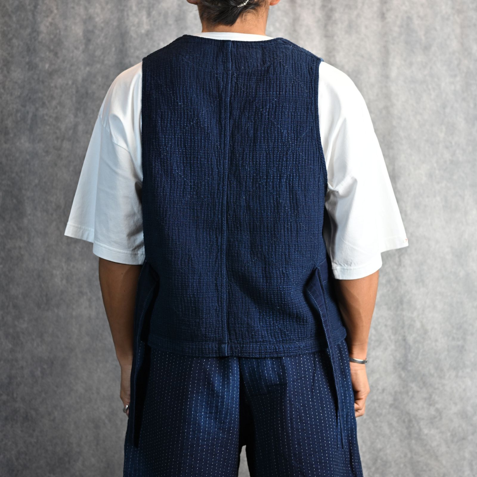 SASHIKO STRIPE VEST  (BLUE) / サシコストライプ VEST （ブルー） PC-059-3178-40