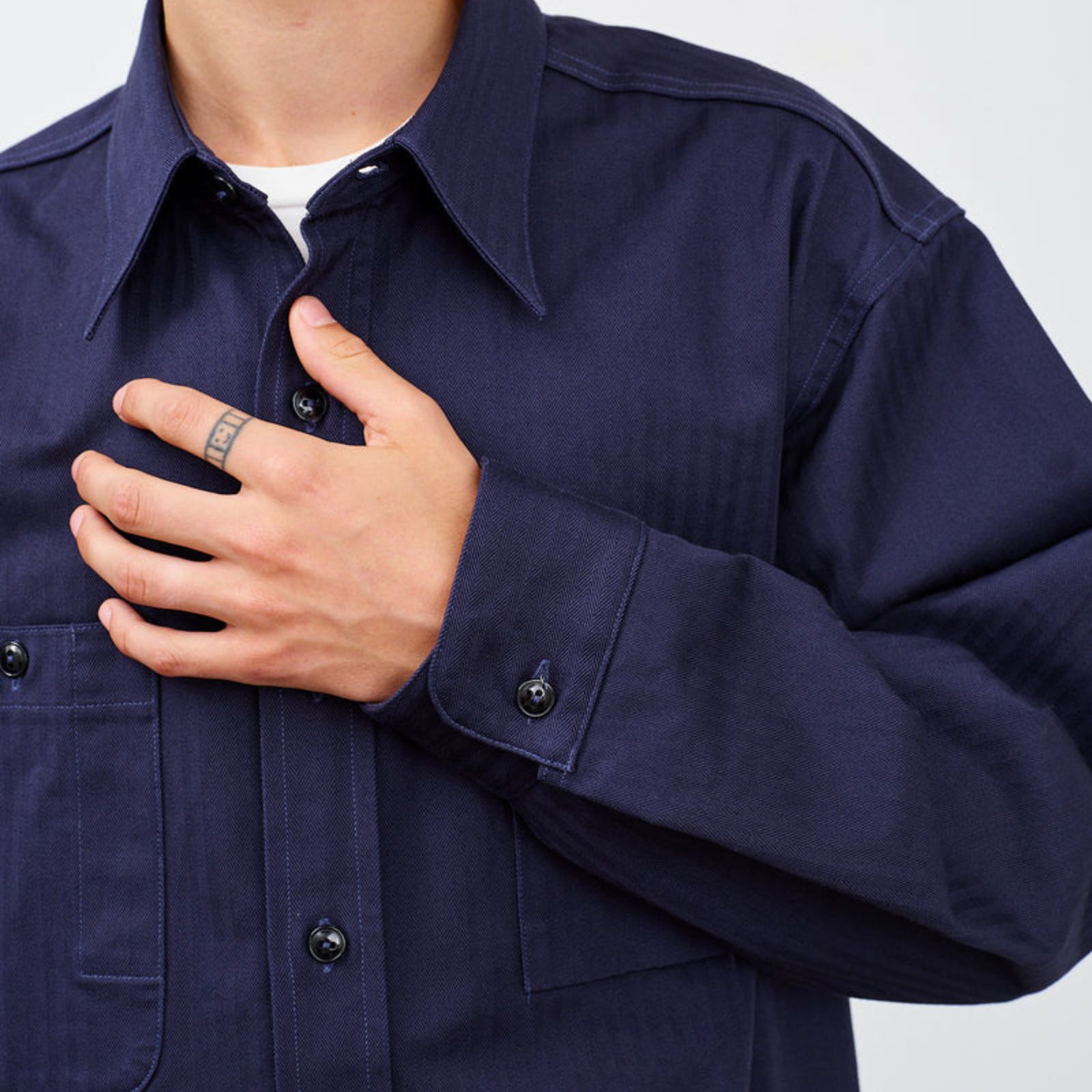 Y1944 HBT SHIRT （NAVY） ヘリンボーンシャツ （ネイビー）