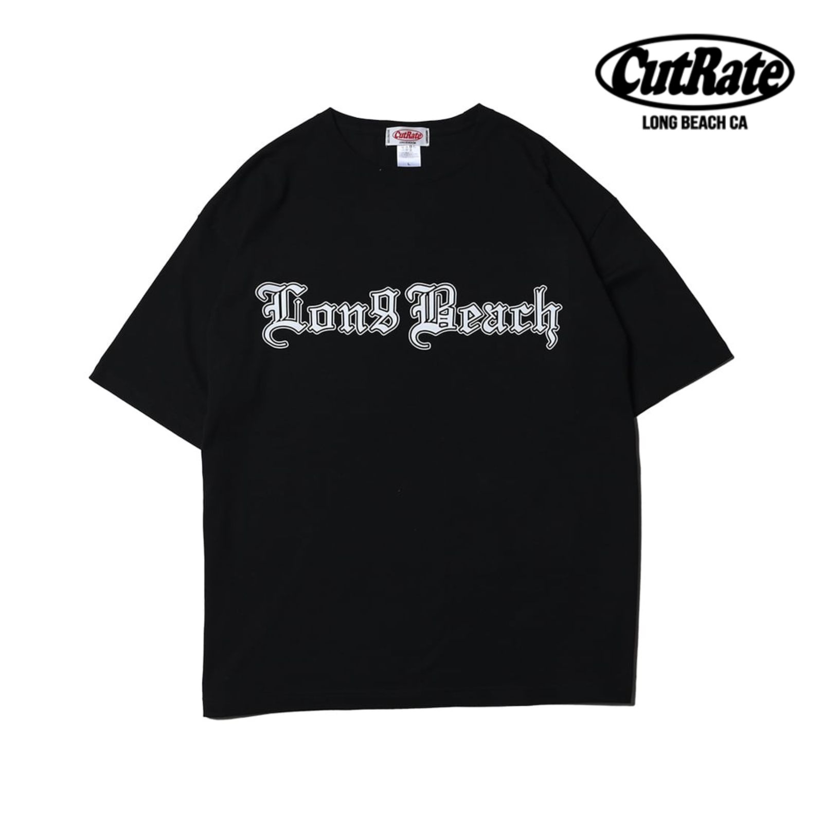 CUTRATE LONG BEACH CA LOGO DROP SHOULDER S/S -T-SHIRT (BLACK) / ドロップショルダー プリントTシャツ