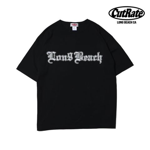 CUTRATE LONG BEACH CA LOGO DROP SHOULDER S/S -T-SHIRT (BLACK) / ドロップショルダー プリントTシャツ