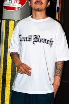 CUTRATE LONG BEACH CA LOGO DROP SHOULDER S/S -T-SHIRT (WHITE) / ドロップショルダー プリントTシャツ