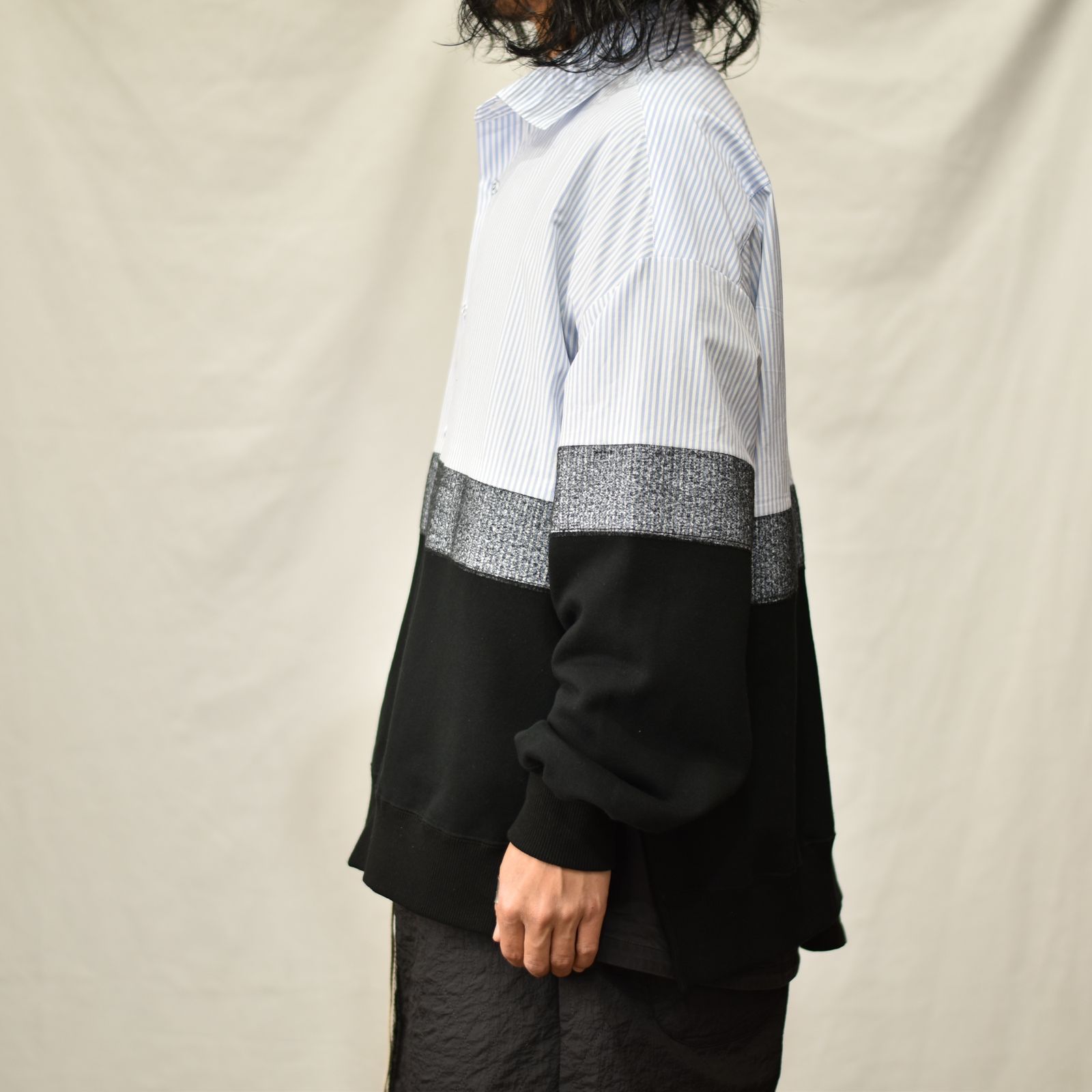 ニードルパンチ 切り替えシャツ / LB23SS-SH01-NDP (SAX STRIPE×BLACK)