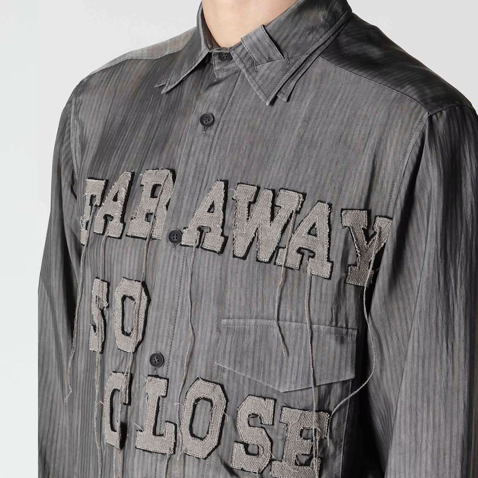 Cu STRIPE INK BLOUSE WITH PATCH （BLACK） / 縞柄生地 二重衿ブラウス （ブラック） / HO-B94-209-1-02
