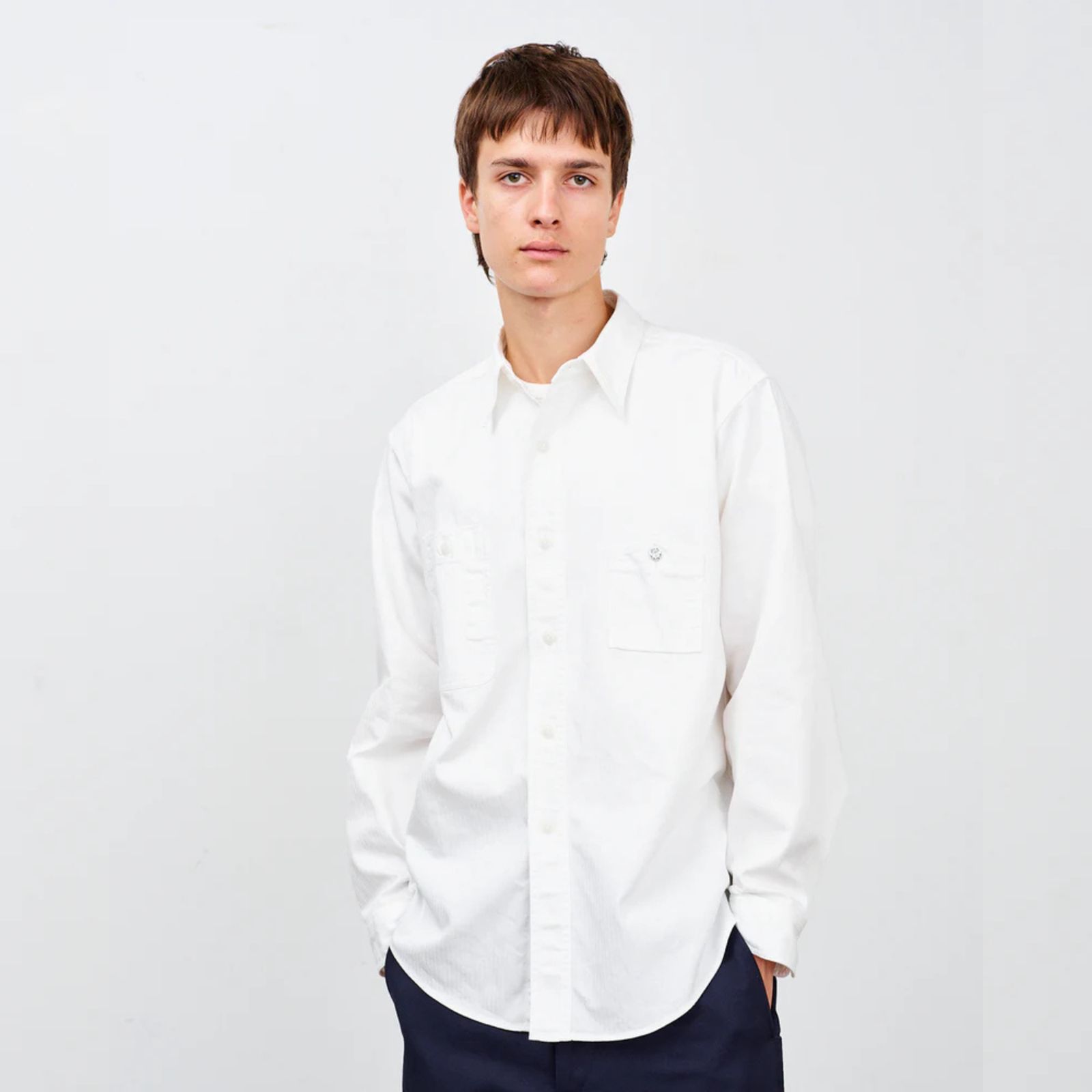 Y1943 L/W HBT SHIRT （WHITE） ヘリンボーンシャツ （ホワイト）