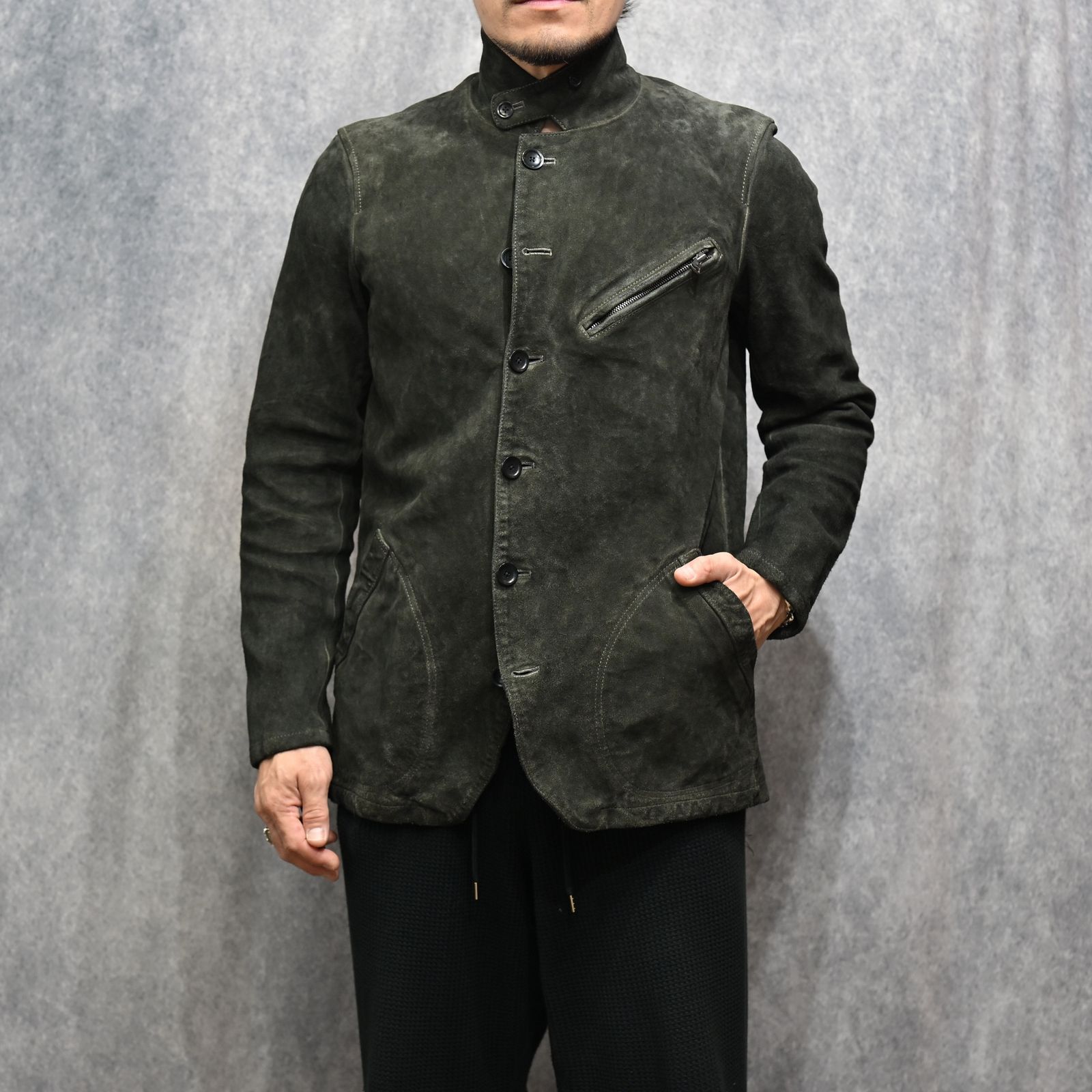 JPNステアスエード コンビ鞣し製品染め 6Bジャケット （GRAY / グレー）｜2128-05