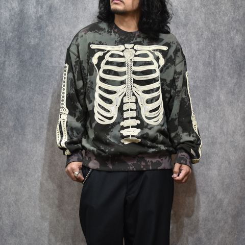 CORD EMBROIDERED COTTON BLEACH CREWNECK SWEATER 'BONES (MULTI)｜コード刺繍 クルーネック スウェット トレーナー｜PD26SC06