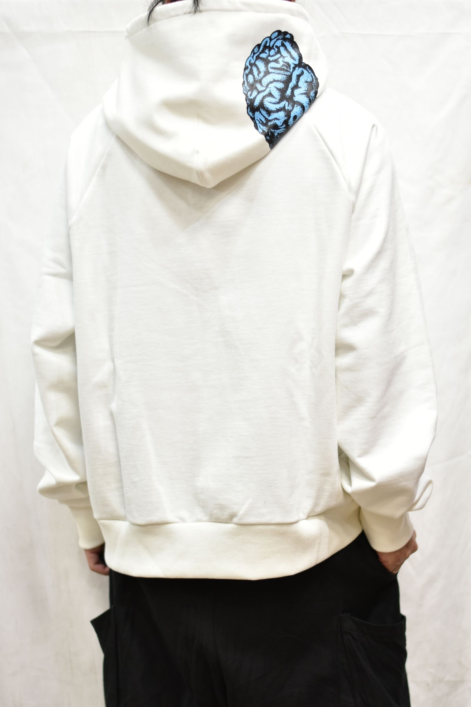 COTTON HOODED SWEATER 'BRAIN (WHITE)