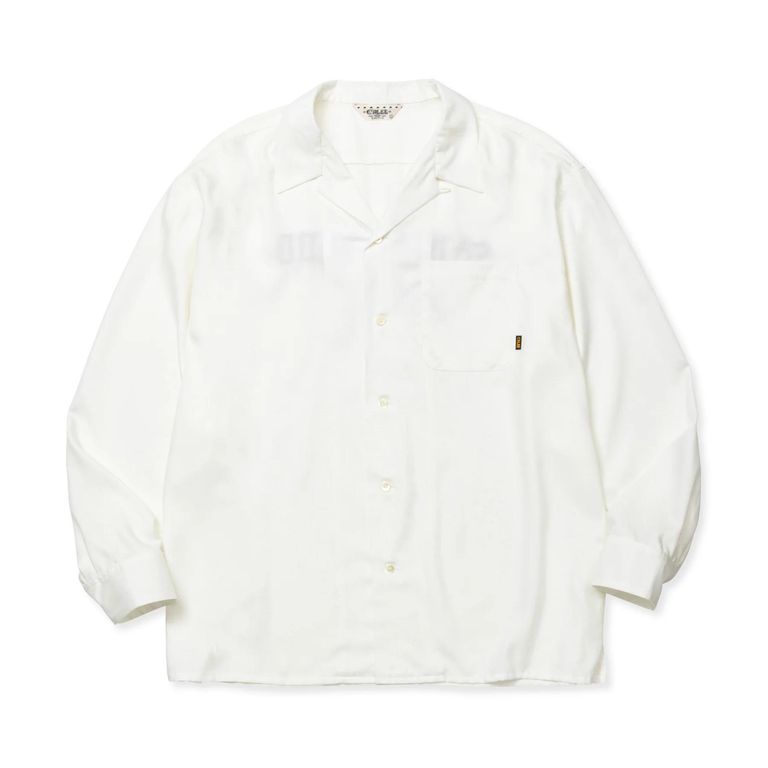 CALEE - EMBROIDERY OPEN COLLAR L/S SH (WHITE) / オープン