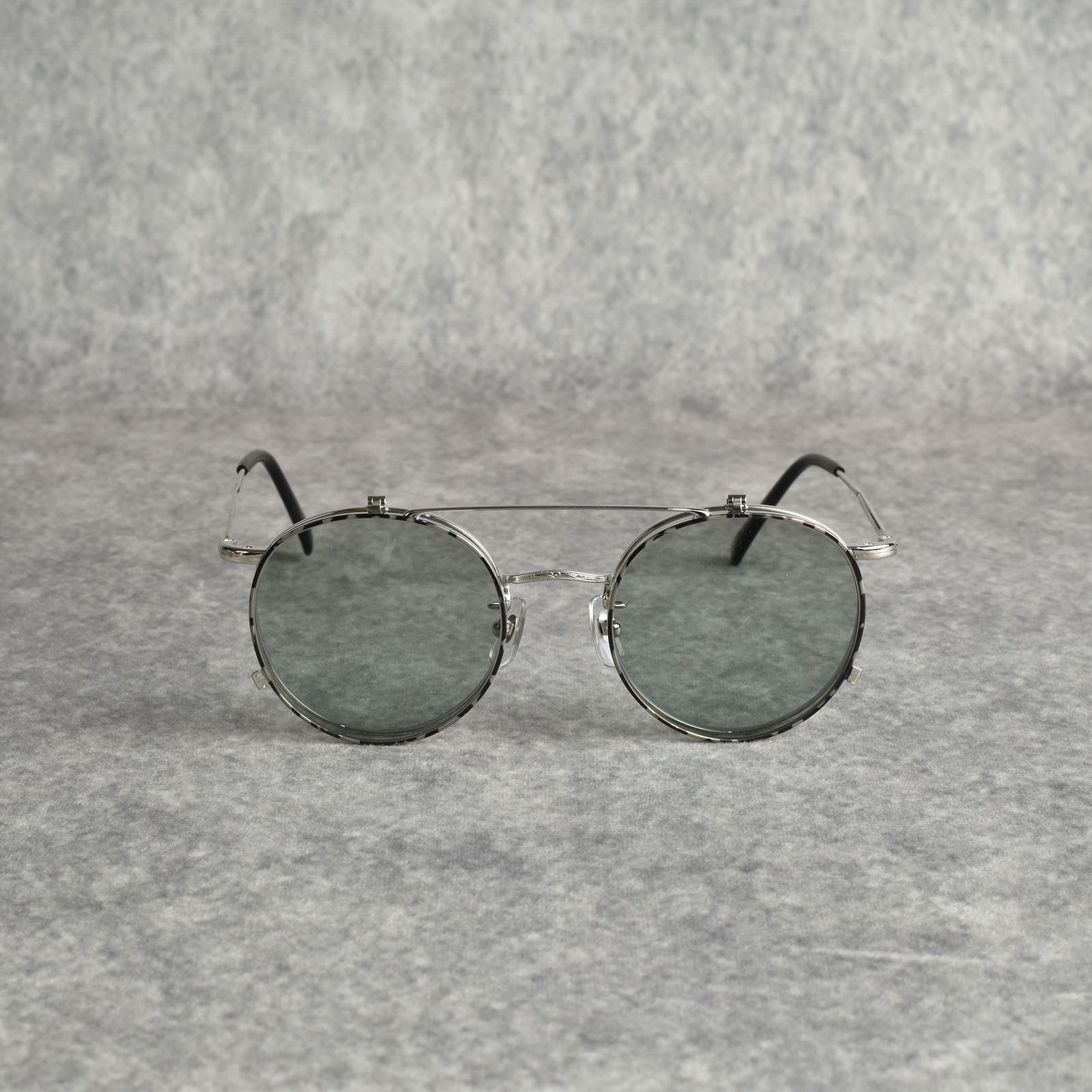 FLIP UP TYPE CIRCLE METAL GLASSES (SILVER/GREEN) / フリップアップタイプ サークルメタル サングラス