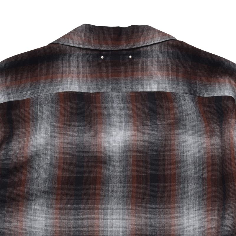 T.Rayon Ombre Open Collar Shirt （BRT / ブラウン）｜オンブレーチェックシャツ｜MDFBF09501
