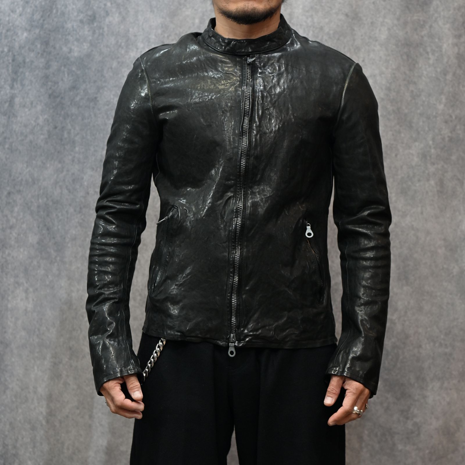 イタリーショルダー製品染め シングルライダース （BLACK）｜1254-02