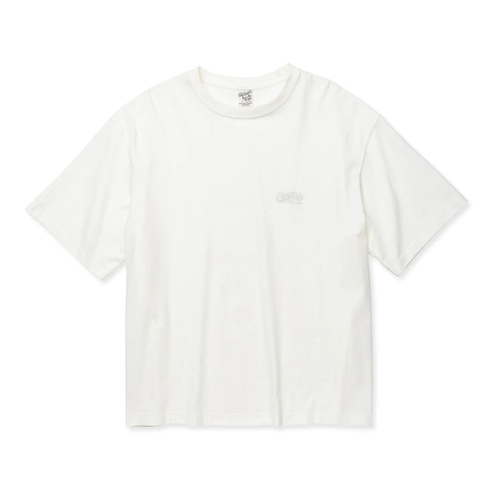 EMBROIDERY DROP SHOULDER S/S TEE (WHITE) / 胸ロゴ刺繍 ドロップショルダー 半袖 Tシャツ